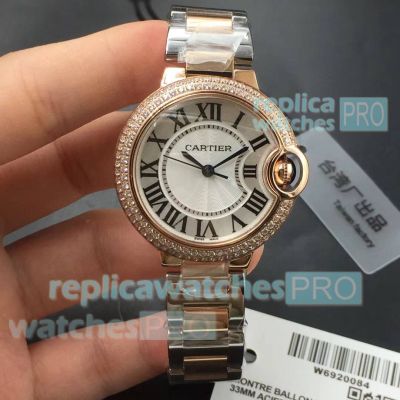 Swiss Quartz TW Factory Cartier Ballon Bleu White Dial Rose Gold Two-tone Diamond Bezel 